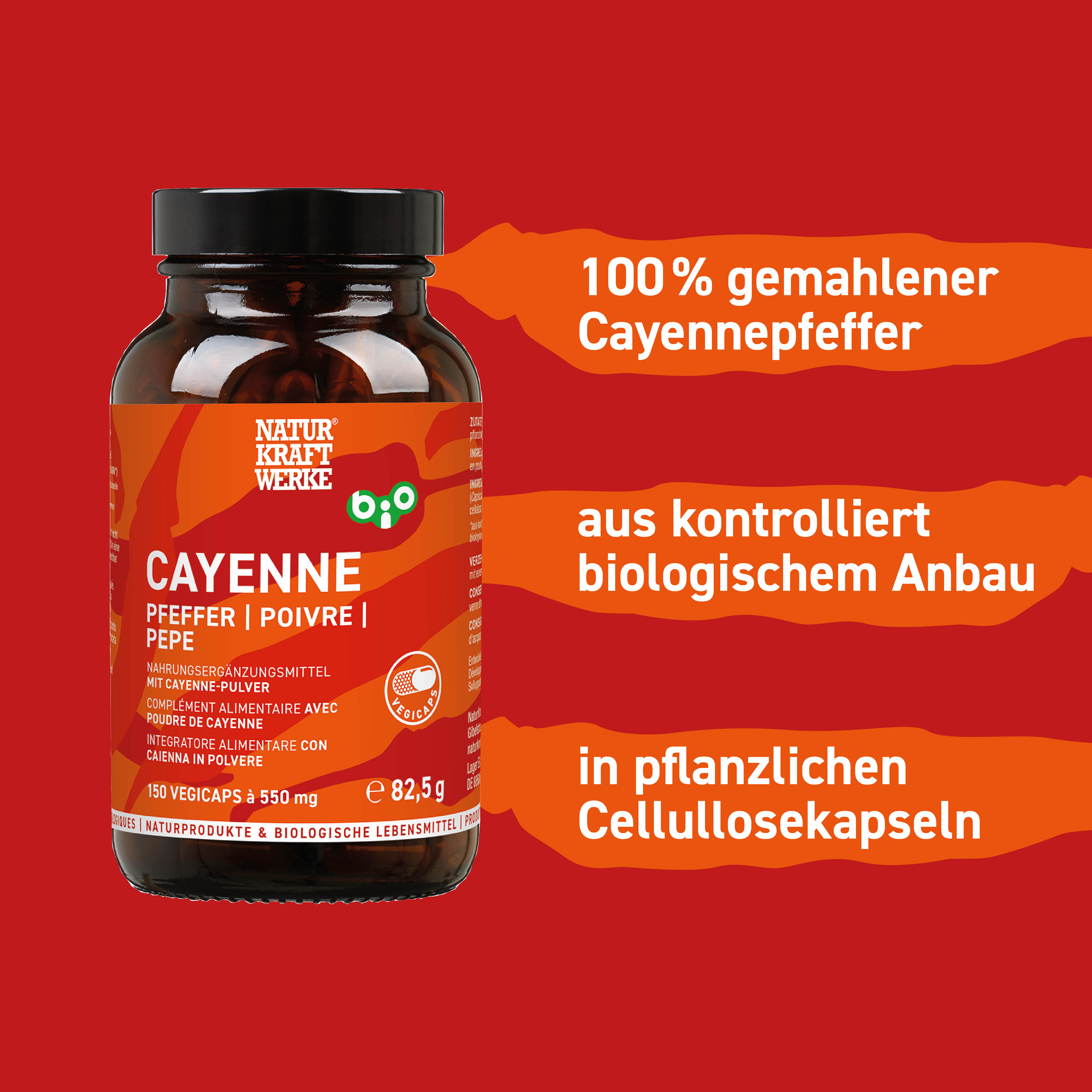 Cayenne Pfeffer 150 Vegicaps à 550 mg BIO/kbA