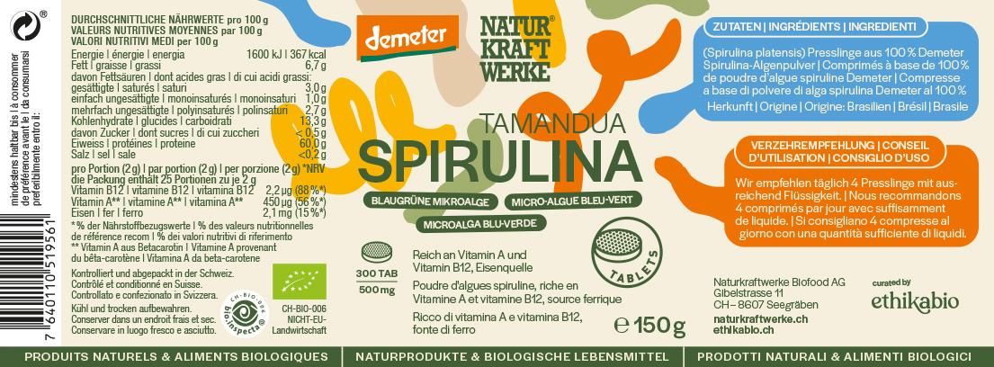 Spirulina Tamandua 300 Presslinge 150 g Demeter