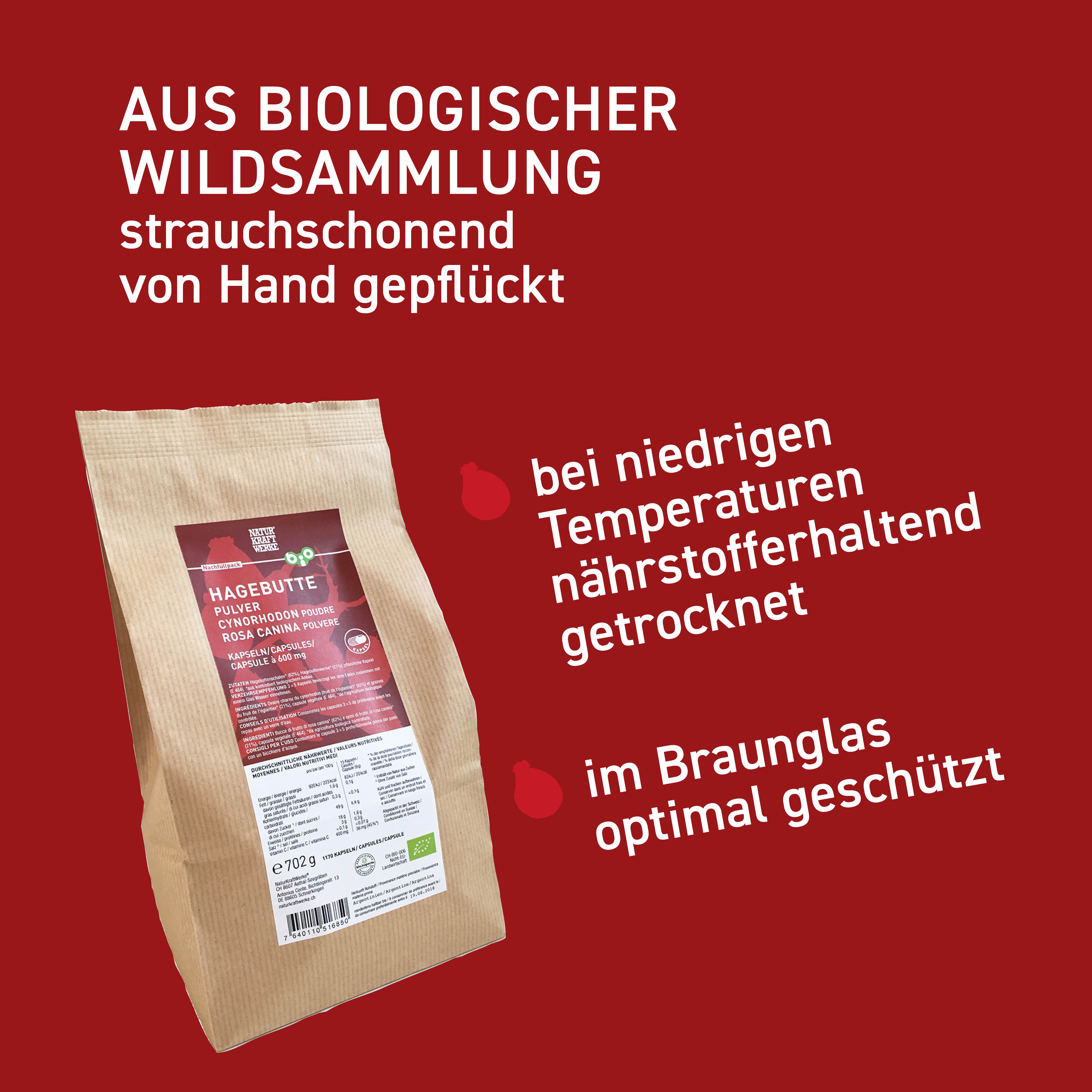 Hagebutte Pulver 1170 Vegicaps à 600 mg Beutel BIO/kbA